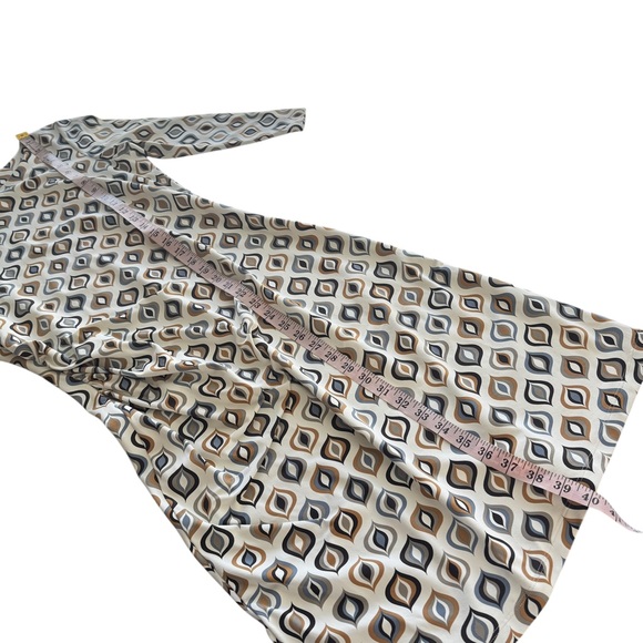 J. McLaughlin Catalina Cloth Retro Mod Knee Length Dress Brown Cream V-Neck Med - Picture 15 of 15